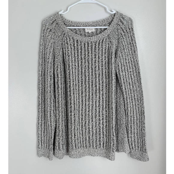 Anthropologie Lou & Grey gray, white and black Crewneck Knit Sweater
